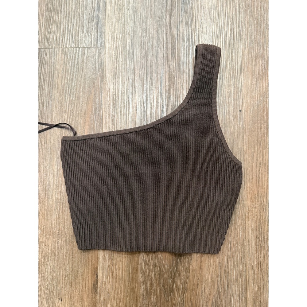 BABATON Sculpt Knit Rich Mocha Brown‎ One Shoulder Crop Top XS